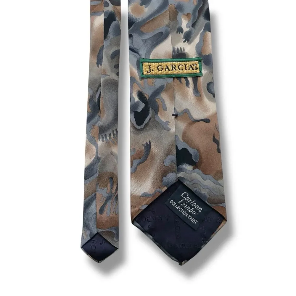 100% Silk J Garcia Brown Blue Vtg Tie 57” X 4”